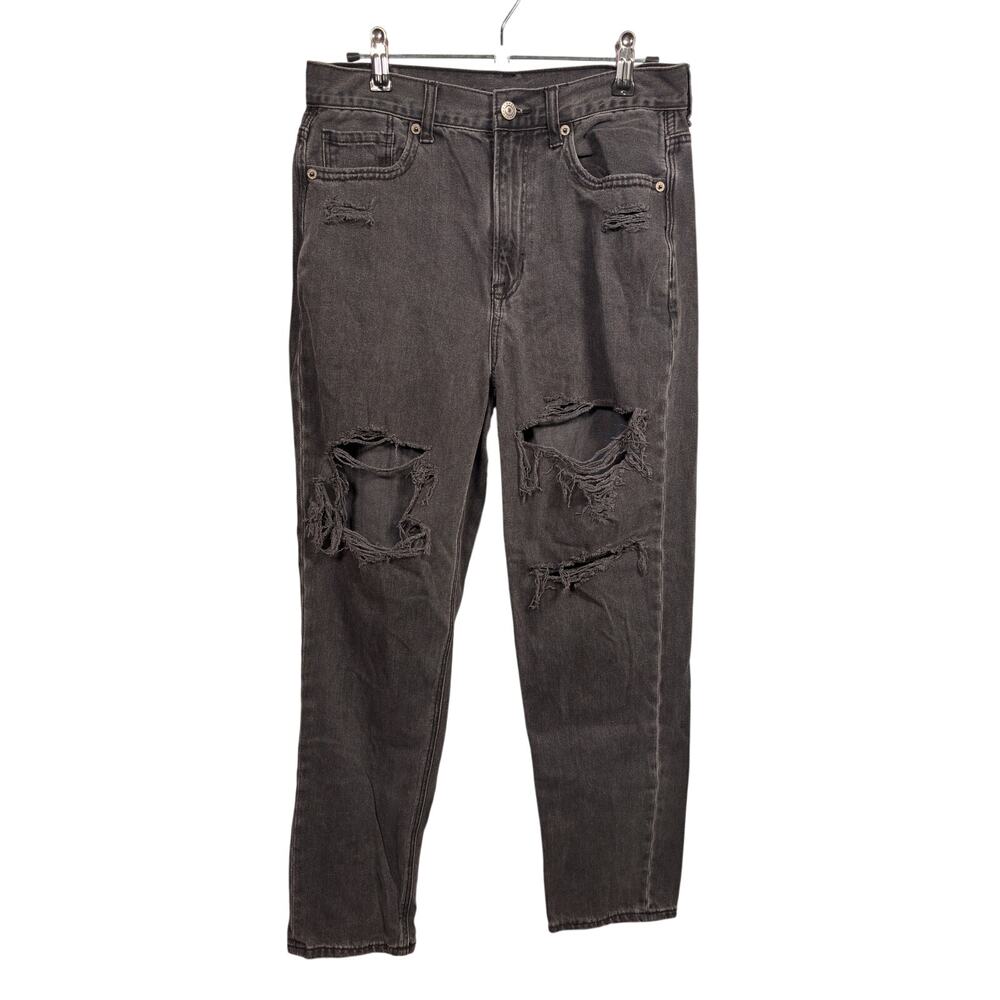 American Eagle Jeans Womens 6 Black Strigid Mom High Rise Distressed Button Fly